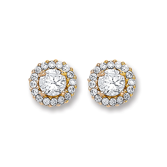9ct Yellow Gold CZ Cluster Stud Earringss 1.3g