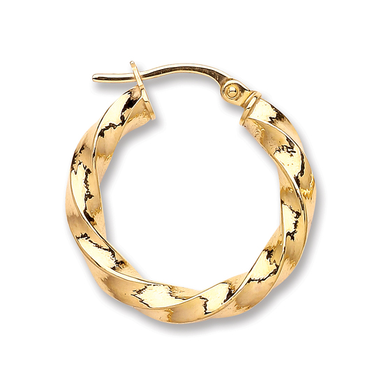 9ct Yellow Gold Twist Hoop Earrings 1.2g