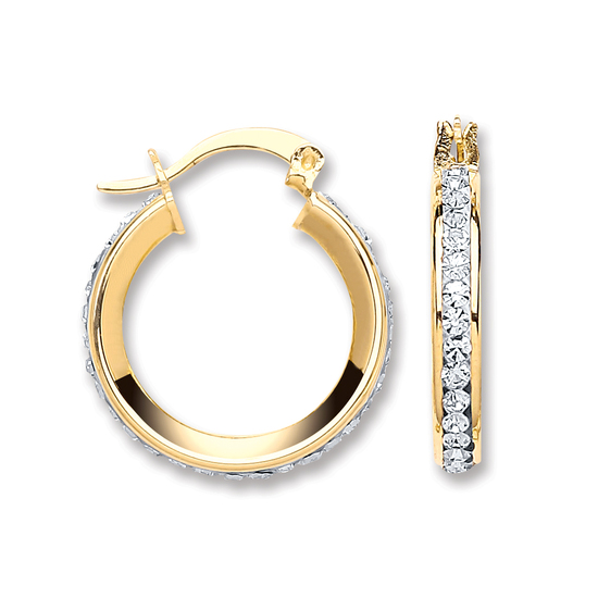 9ct Yellow Gold Round Crystal Hoop Earrings 1.9g