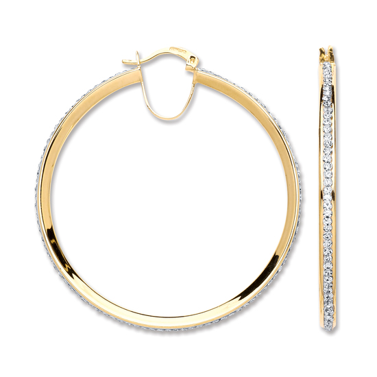 9ct Yellow Gold Round Crystal Hoop Earrings 5.2g