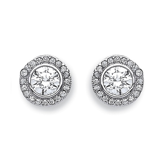 9ct White Gold Halo Stud Earrings 1.7g