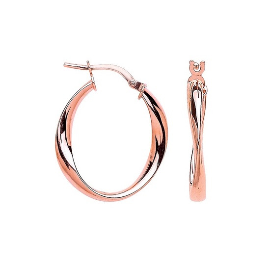 9ct Rose Gold Oval Twist Hoop Earrings 1.2g