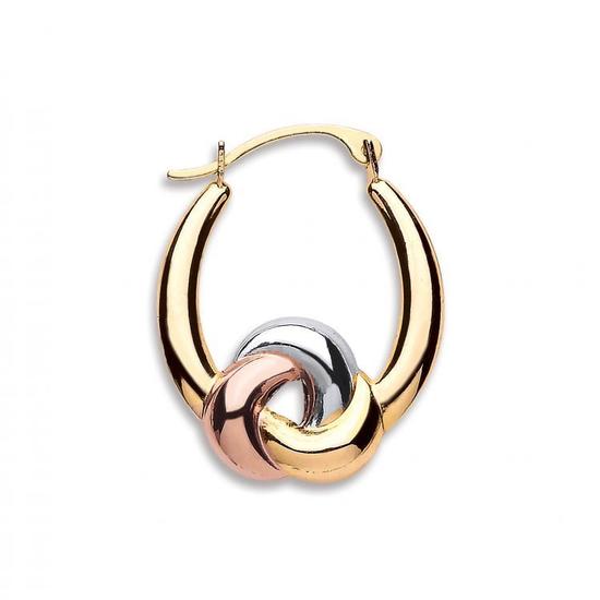 9ct 3 Coloured Rose White and Yellow Gold Hollow Fancy Hoop Earrings 