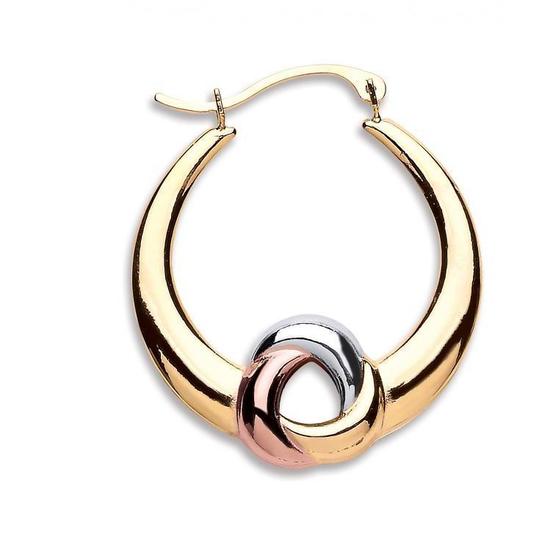 9ct 3 Coloured Rose White and Yellow Gold Large Hollow Fancy Hoop Earrings 