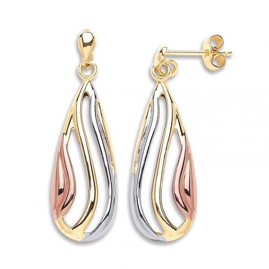 9ct 3 Coloured Rose White and Yellow Gold Tear Drop Earrings