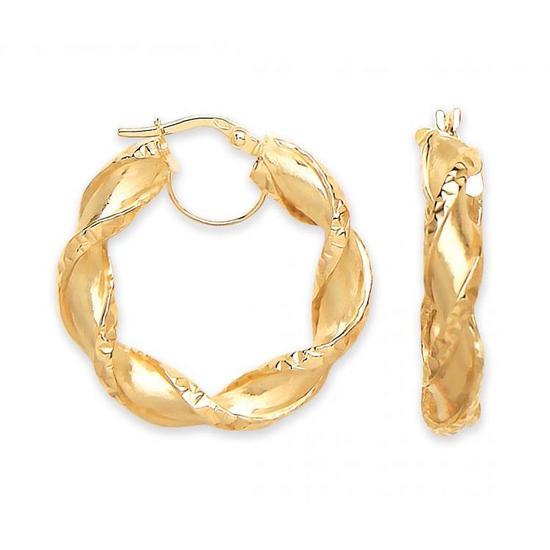 9ct Yellow Gold Twisted Hollow Hoop Earrings 2.3g