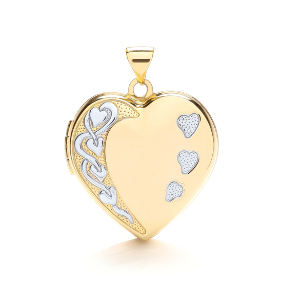 9ct 2 Colour White and Yellow Gold Heart Shaped Family Locket Pendant 