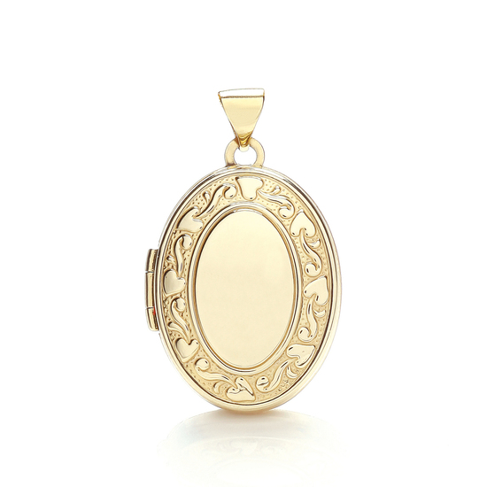 9ct Yellow Gold Oval Shaped Locket with Hearts Pendant 