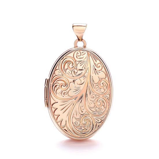 9ct Rose Gold Oval Locket with Swirls Design Pendant