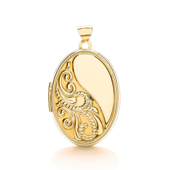 9ct Yellow Gold Oval Locket with Half Swirl Design Pendant