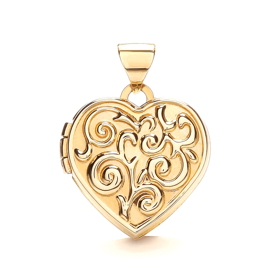 9ct Yellow Gold Heart Shape Locket with Swirl Design Pendant