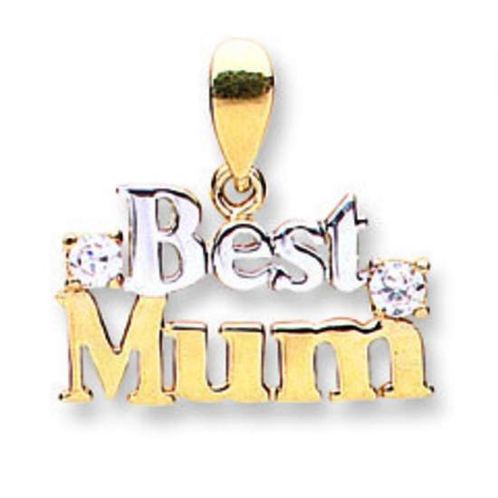 9ct 2 Colour White and Yellow Gold Best Mum Pendant 1.0g