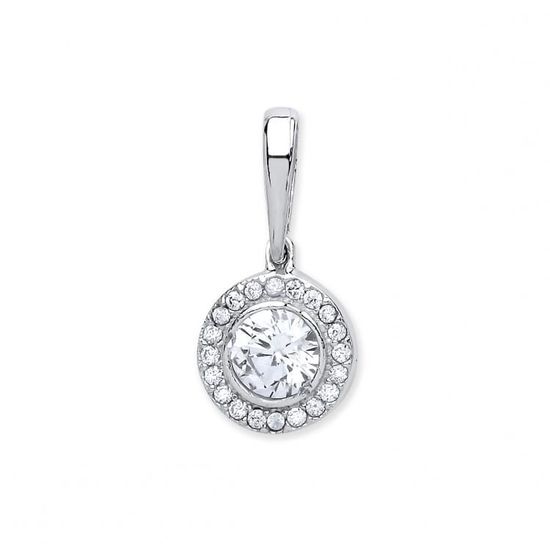9ct White Gold Halo Style CZ Centre Rubover Setting Pendant 1.0g