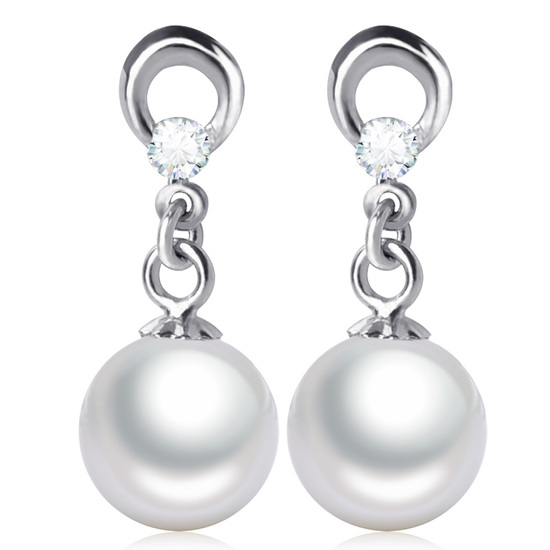 Dangling Sterling Silver Stud Earrings with Pearls and Cubic Zirconia