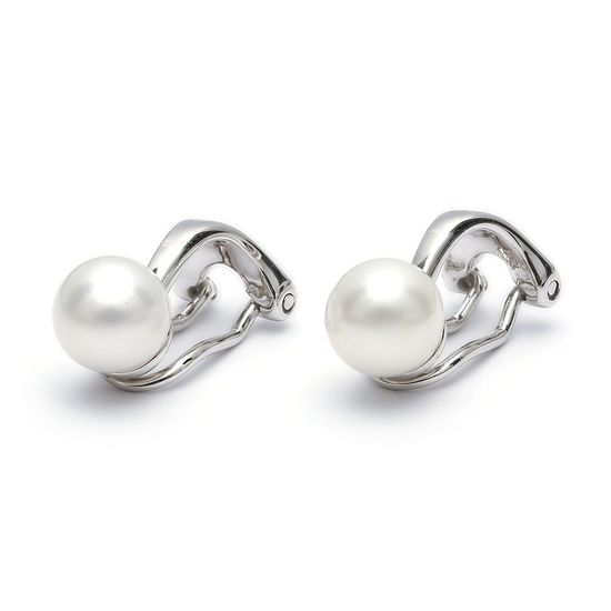 Pearl Sterling Silver Clipon Earrings, Medium Quality