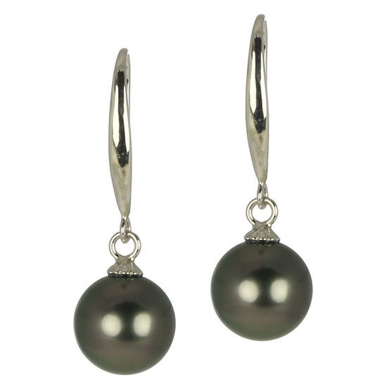 Sterling Silver Drop Earrings with 8-9
mm Tahitian Pearls