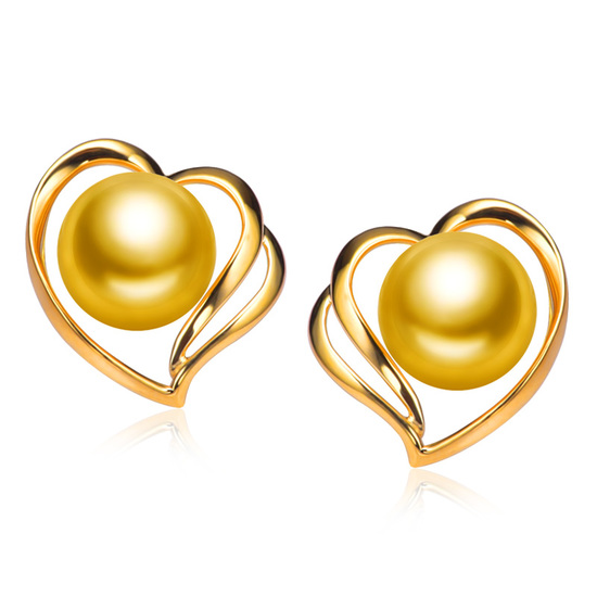 18ct Gold Quirky Hearts with South Sea Pearls Stud Earrings