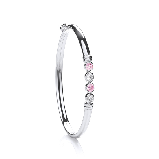 Sterling Silver Baby White & Pink CZ Bangle 3.5g