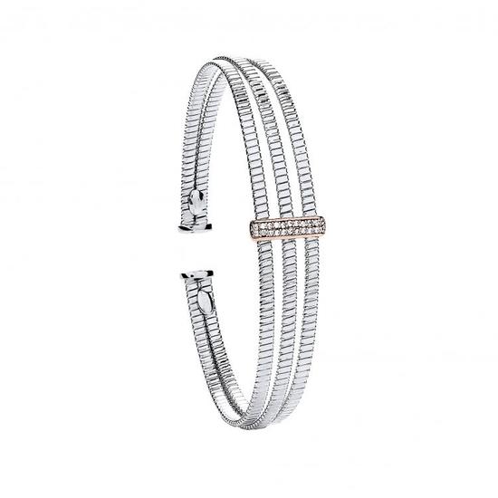 Sterling Silver 3 Rib Wires with CZ Plate Ladies Bangle 9.2g