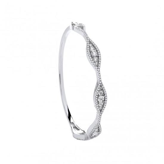 Sterling Silver Fancy CZ with Wavy Shapes Ladies Bangle