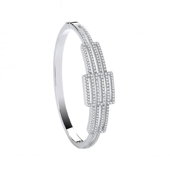 Sterling Silver CZ Rectangles Fancy Ladies Bangle