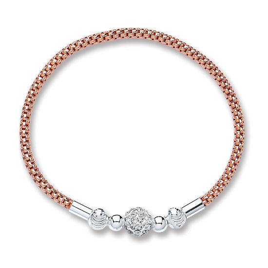 Silver Rose Pl. Mesh with Crystal Ball Bracelet