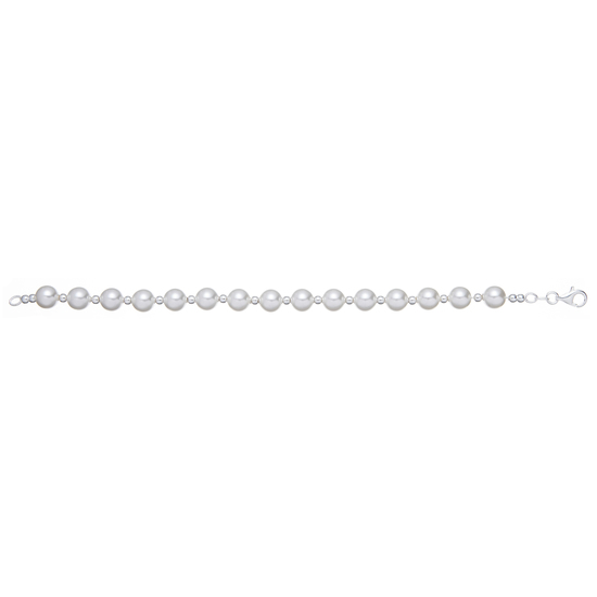 Sterling Silver & Simulated Pearl Balls Bracelet 7"