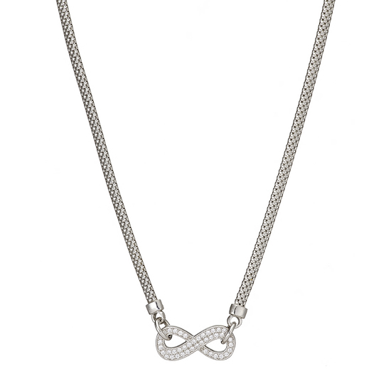 Sterling Silver Infinity CZ Pendant Chain 17" Necklace 8.0g