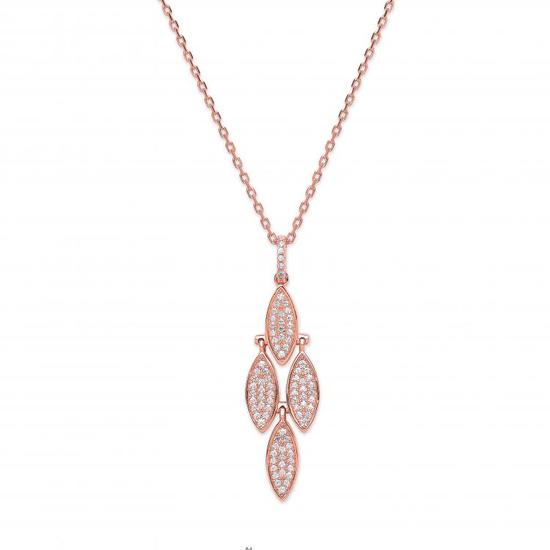 Sterling Silver Rose Gold Coated Fancy CZ Drop Pendant on 18" Chain Necklace 