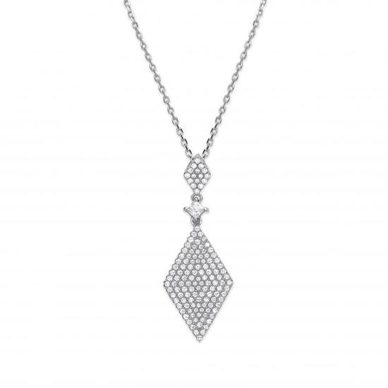 Sterling Silver Diamond Shaped CZ Drop Pendant on 18" Chain Necklace 