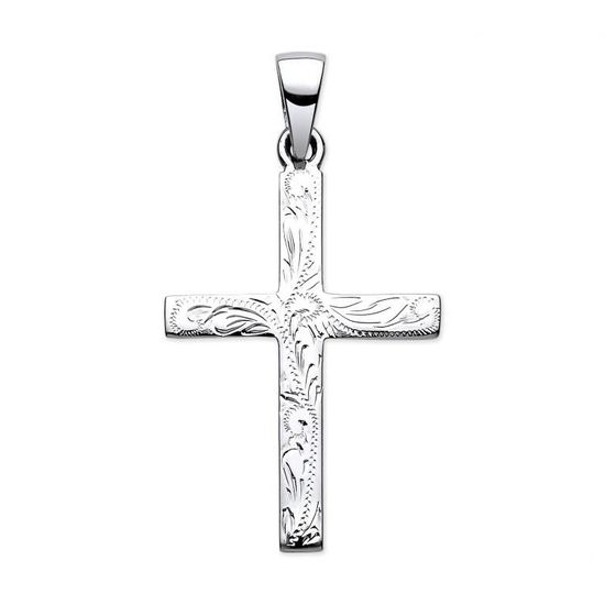 925 Sterling Silver Solid Cross with Design and Plain Back Pendant 6.4g