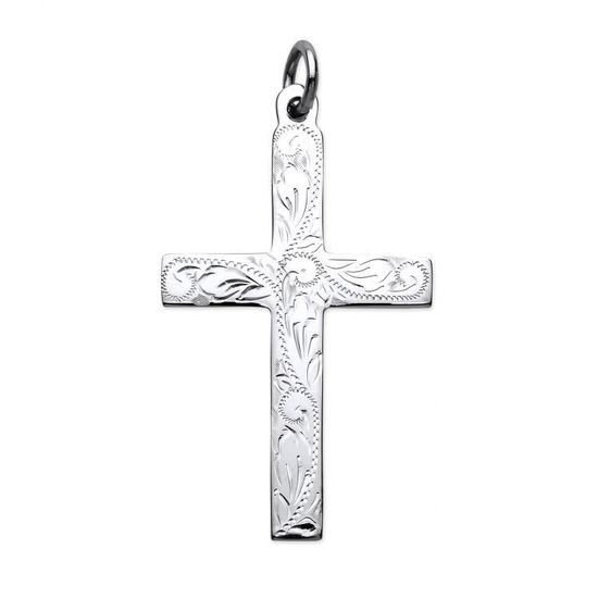 925 Sterling Silver Solid Large Cross with Swirl Design and Plain Back Pendant 11.1g