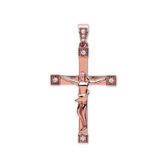 Rose Gold-plated 925 Sterling Silver Crucifix Pendant with CZ