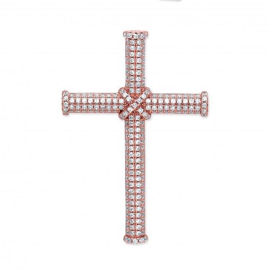 925 Sterling Silver with Rose Gold Plated Micro Pave CZ Cross Pendant 