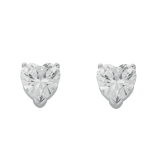 Sterling Silver Heart Cut CZ Stud Earrings 2.8g