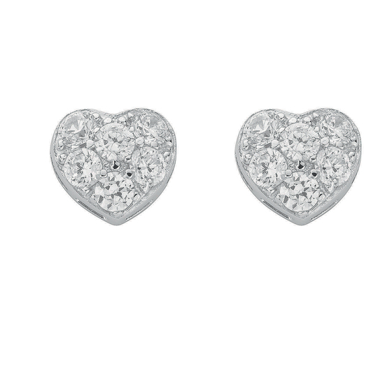 Sterling Silver Pave Set Heart Stud Earrings 3.2g