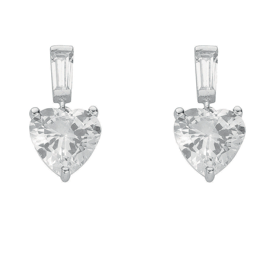 Sterling Silver CZ Heart Drop Earrings 3.7g
