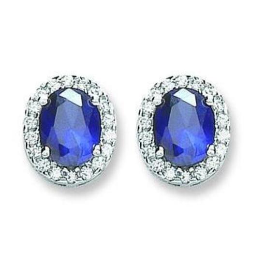Sterling Silver Blue & White CZ Stud Earrings 3.5g