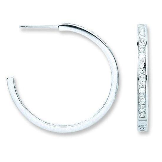 Sterling Silver Channel Set CZ Hoop Earrings 6.5g