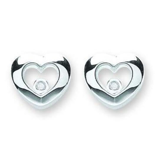 Sterling Silver Floating CZ Heart Stud Earrings 4.0g