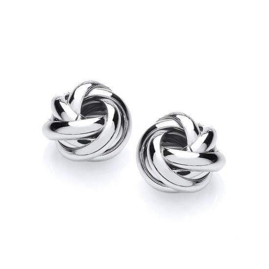 Sterling Silver Rhodium Plated Knot Stud Earrings 
