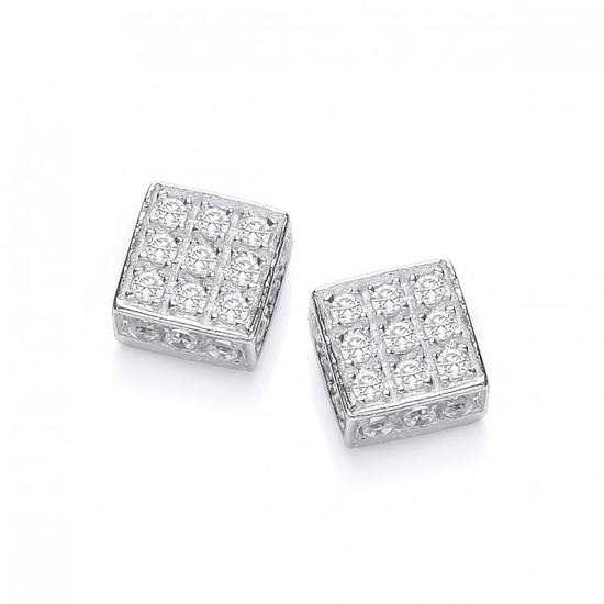 Sterling Silver Square CZ Stud Earrings 2.1g