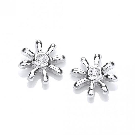 Sterling Silver Snowflake CZ Stud Earrings 