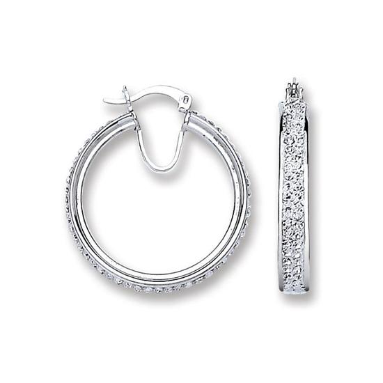 Sterling Silver Medium Hoop Crystal Earrings 5.2g