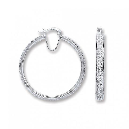 Sterling Silver Large Hoop Crystal Earrings 6.8g