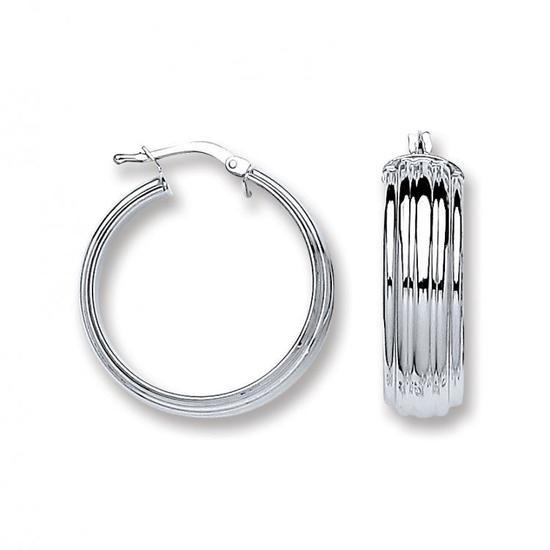 Sterling Silver Ribbed Hoop Earrings 6.0g