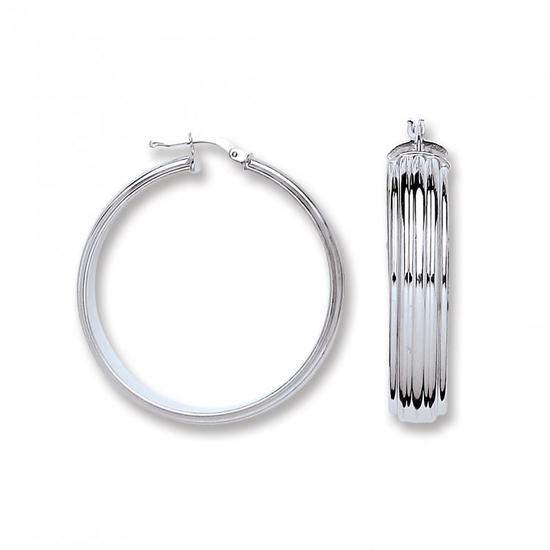 Sterling Silver Ribbed Hoop Earrings 9.0g
