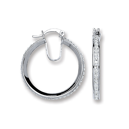Sterling Silver Large Single Row Crystal Hoop Earrings 3.7g