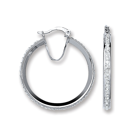 Sterling Silver Extra Large Single Row Crystal Hoop Earrings 4.0g
