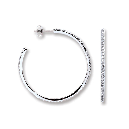 Sterling Silver CZ Round Hoop Earrings 6.2g